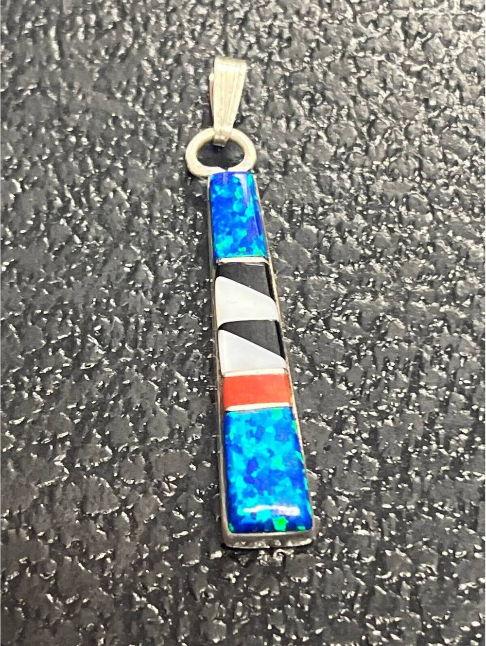 Native American Navajo handmade sterling silver opal inlay cluster pendant